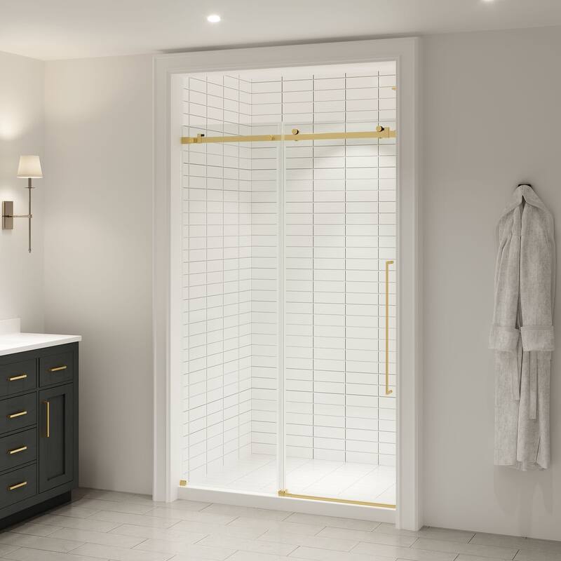 Ove Decors 15SGP-SELB48 Selby 74" High x 48" Wide Sliding Frameless - Brushed Gold