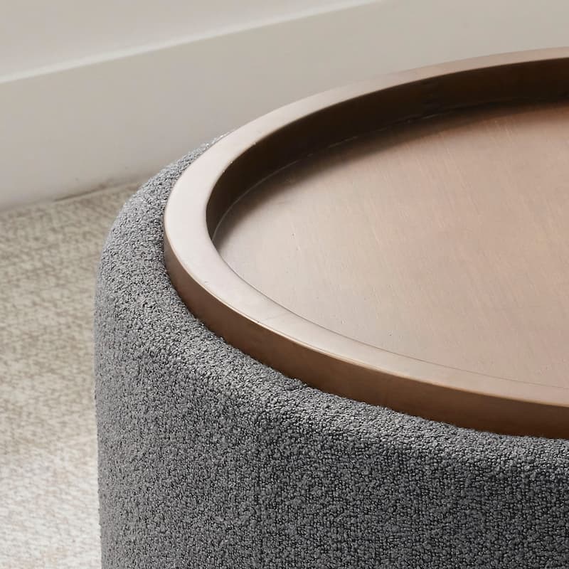 Huimo Modern round wooden tray Ottoman with Storage