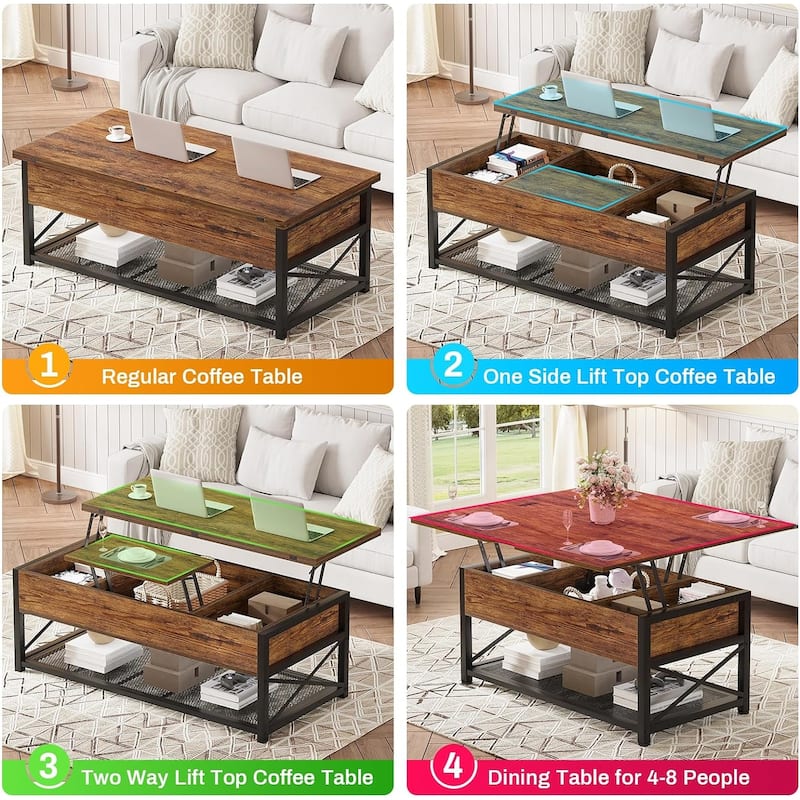 Coffee Table Lift Top 2 Drawers Hidden Compartment for Living Room
