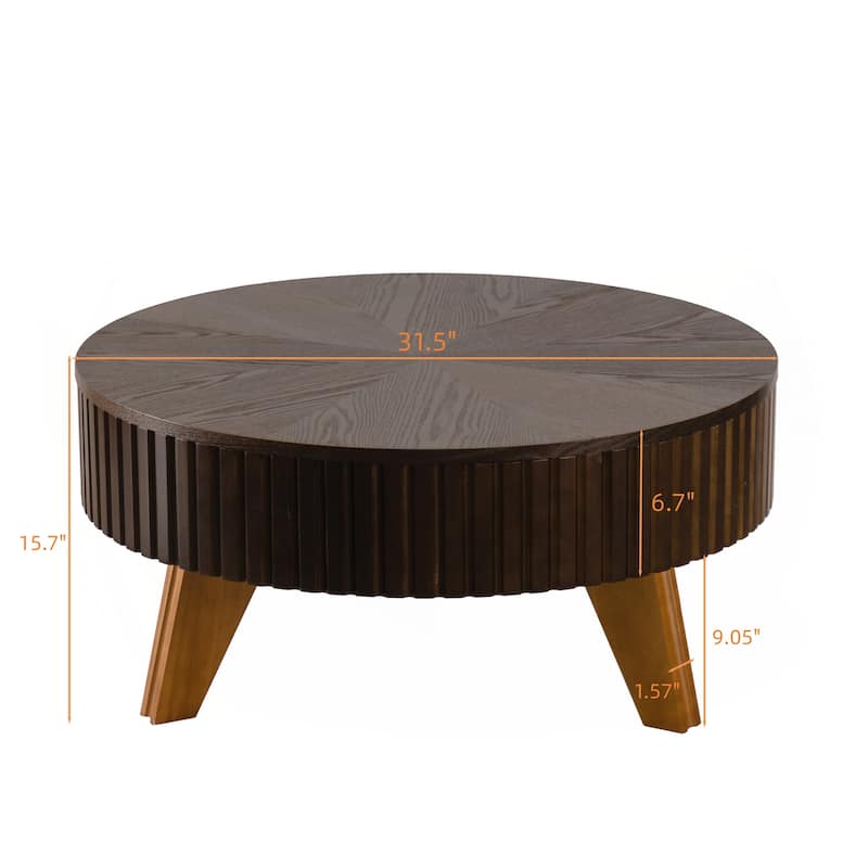31.5" Retro Round Coffee Table with Storage Space, Suitable for Living Room and Office