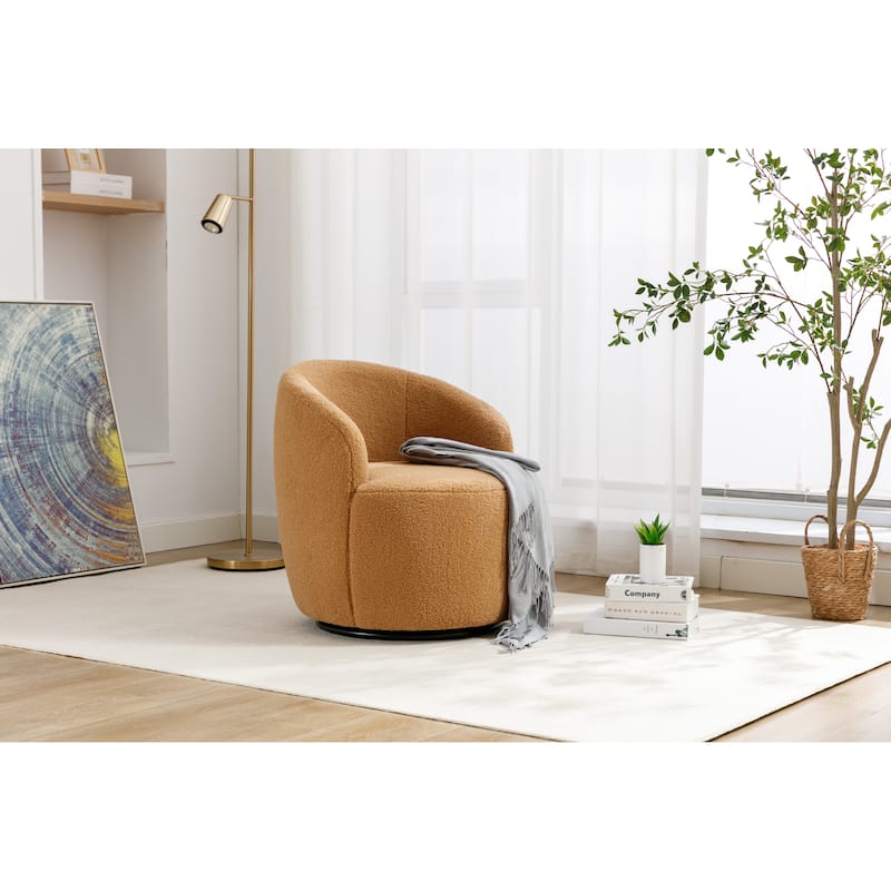 Swivel Accent Armchair Barrel Chair With Black Powder Coating Metal Ring