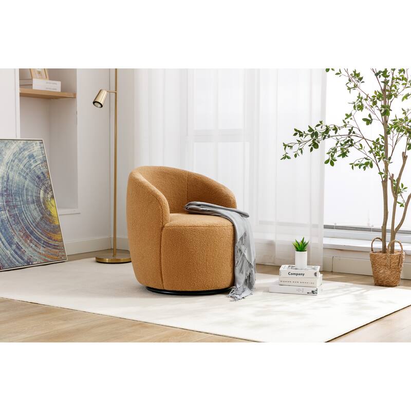 Wool Swivel Barrel Chair with 360° Rotation & Metal Base