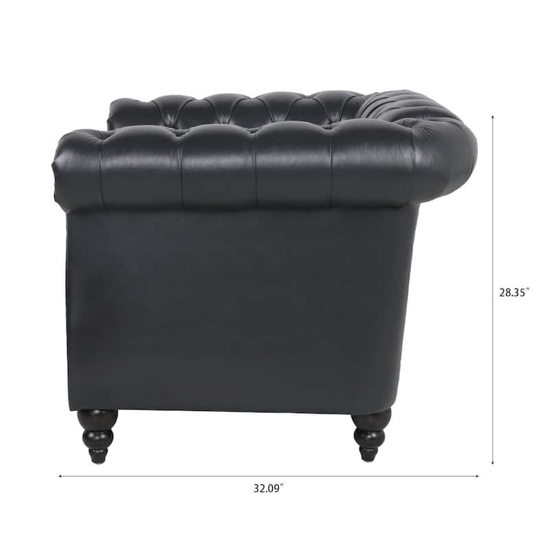 Black PU 38.98" Buttons Tufted Accent Chair with Birch Legs