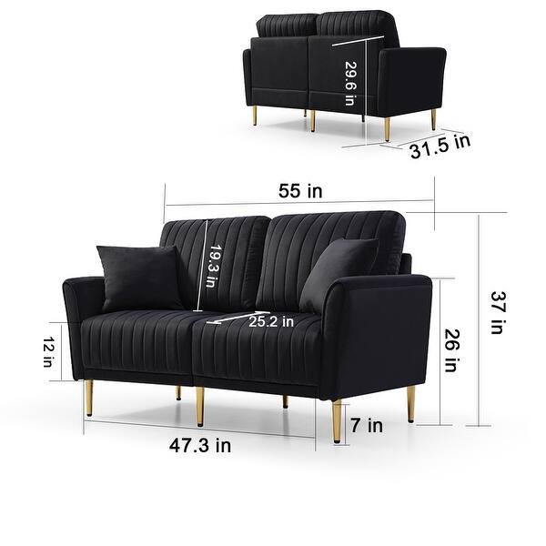 dimension image slide 1 of 2, JASIWAY Modern Upholstered Velvet 2-Seater Sofa with Metal Legs