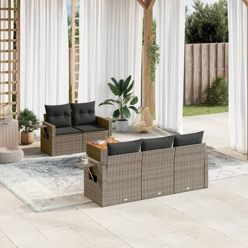 vidaXL Patio Sofa Set with Cushions Outdoor Furniture 6 Piece Poly Rattan - 21.7 x 21.7 x 14.6 - Gray