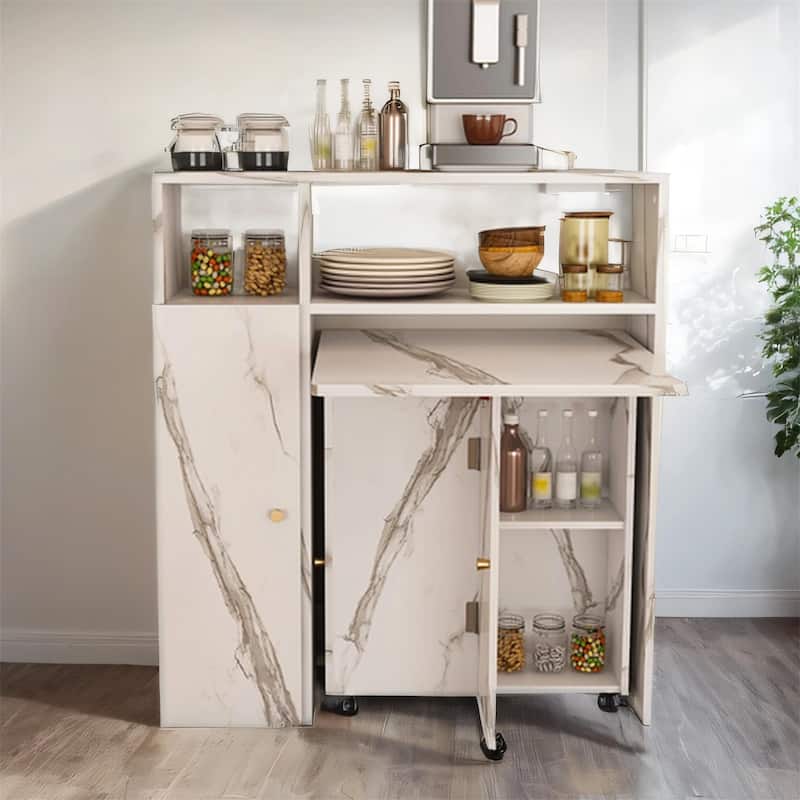 Foldable Dining Table w/ Wall-Mounted Sideboard - Space-Saving Storage