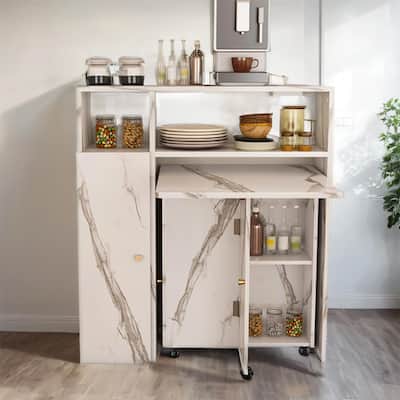 Foldable Dining Table w/ Wall-Mounted Sideboard - Space-Saving Storage