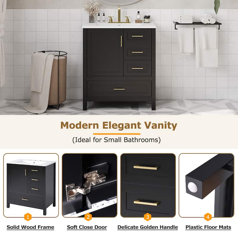 30" Bathroom Vanity with Sink Combination Set, Bathroom Storage Cabinet with Soft Close Door, 3 Soft Close Drawers
