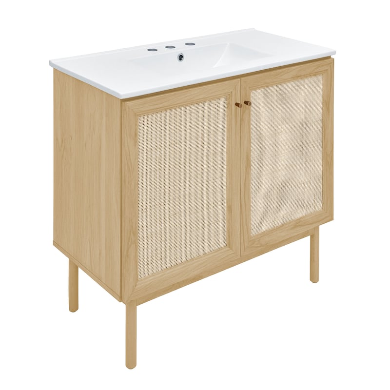 Classe 36 In. Natual Oak Bathroom Vanity With White, 3-Hole Ceramic Sink Top