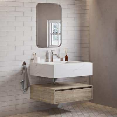 Avancer 36" Wall-Mounted Bathroom Vanity in Calacatta and White Oak