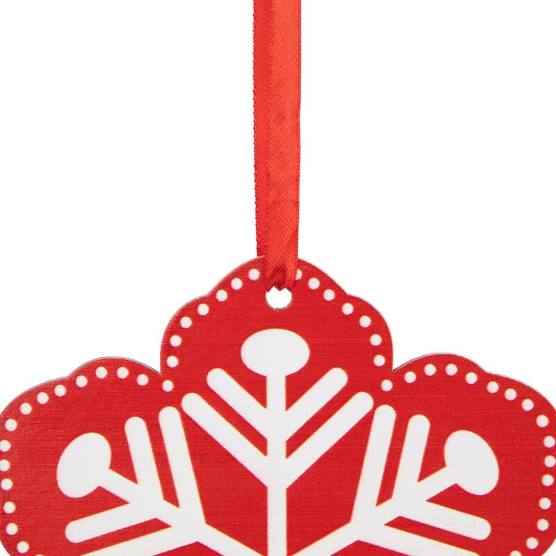 Wooden Snowflake Cutout Christmas Ornament - 6" - Red and White