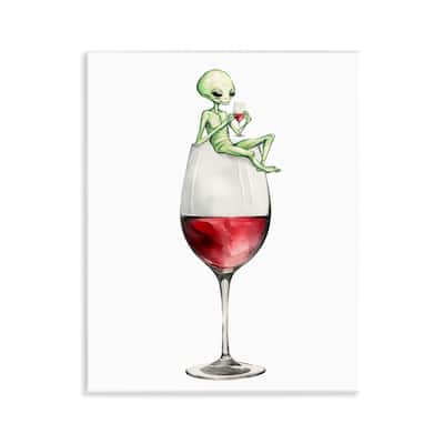 Stupell Alien Perched on Wine Glass Wall Plaque Art Design By Lil' Rue