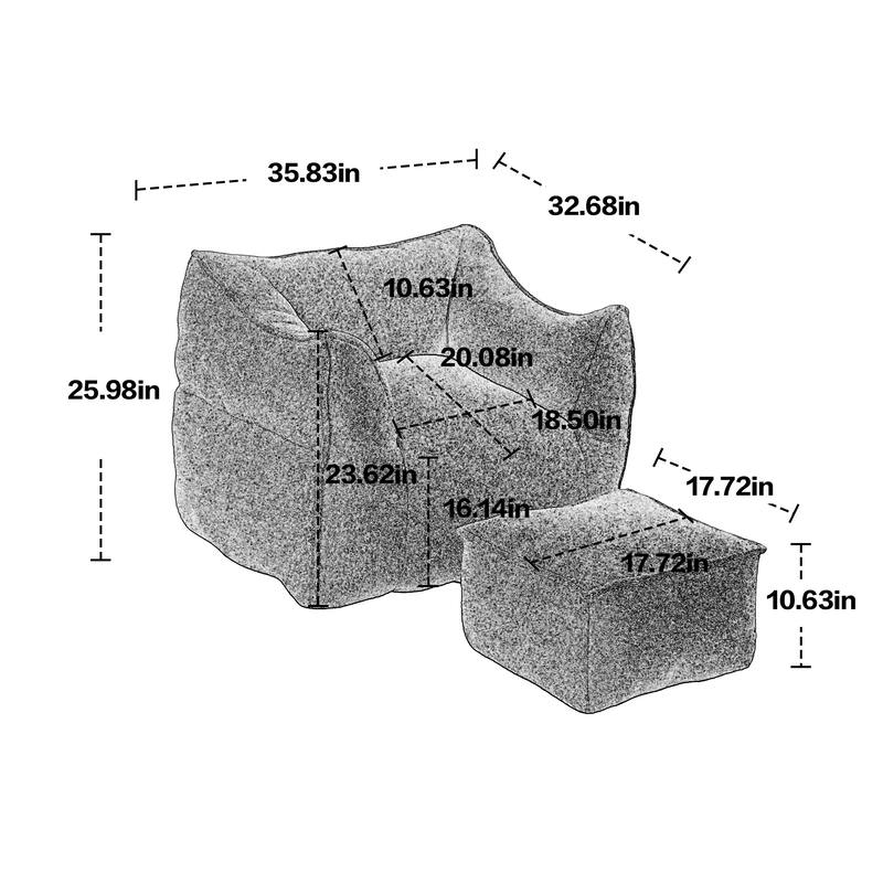 Boucle Bean Bag Chair Chair Sets with High Back Support and 300lb Capacity