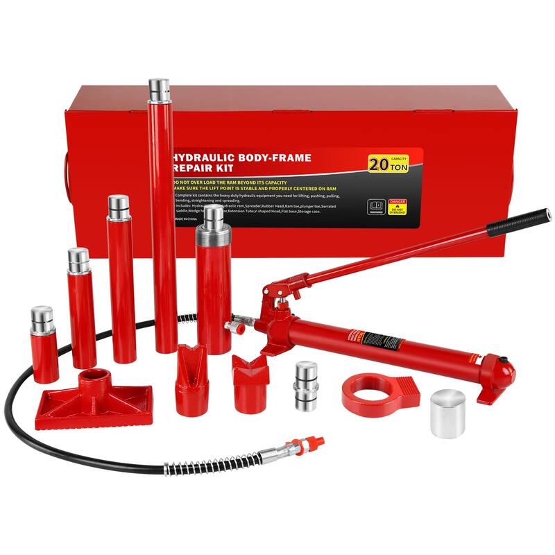4 Ton Porta Power Kit, Portable Hydraulic Jack with 4.1 ft/1.25 m Oil Hose, 17 Pcs Hydraulic Ram, 8000 Lbs Capacity