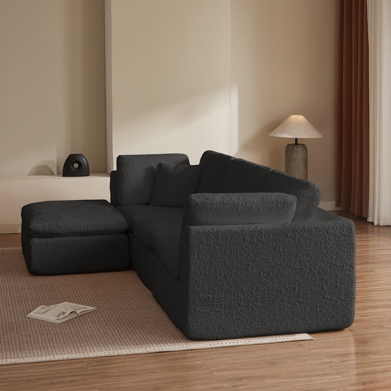 110" Cloud Sectional Couches for Living Room, Convertible L-Shape Couch with Ottoman, 3 Seater Modular Sectional Sofa