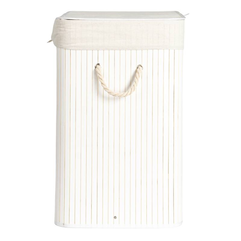 Household Essentials Bamboo Double Laundry Hamper with Rope Handles and Removable Laundry Bag