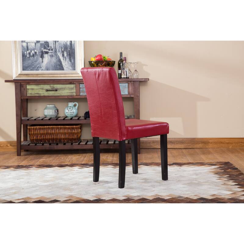 White Leatherette Padded Parson Chairs for Espresso Finish Legs, Kitchen Side Chairs Set of 2, Dining Room Visitor Chairs