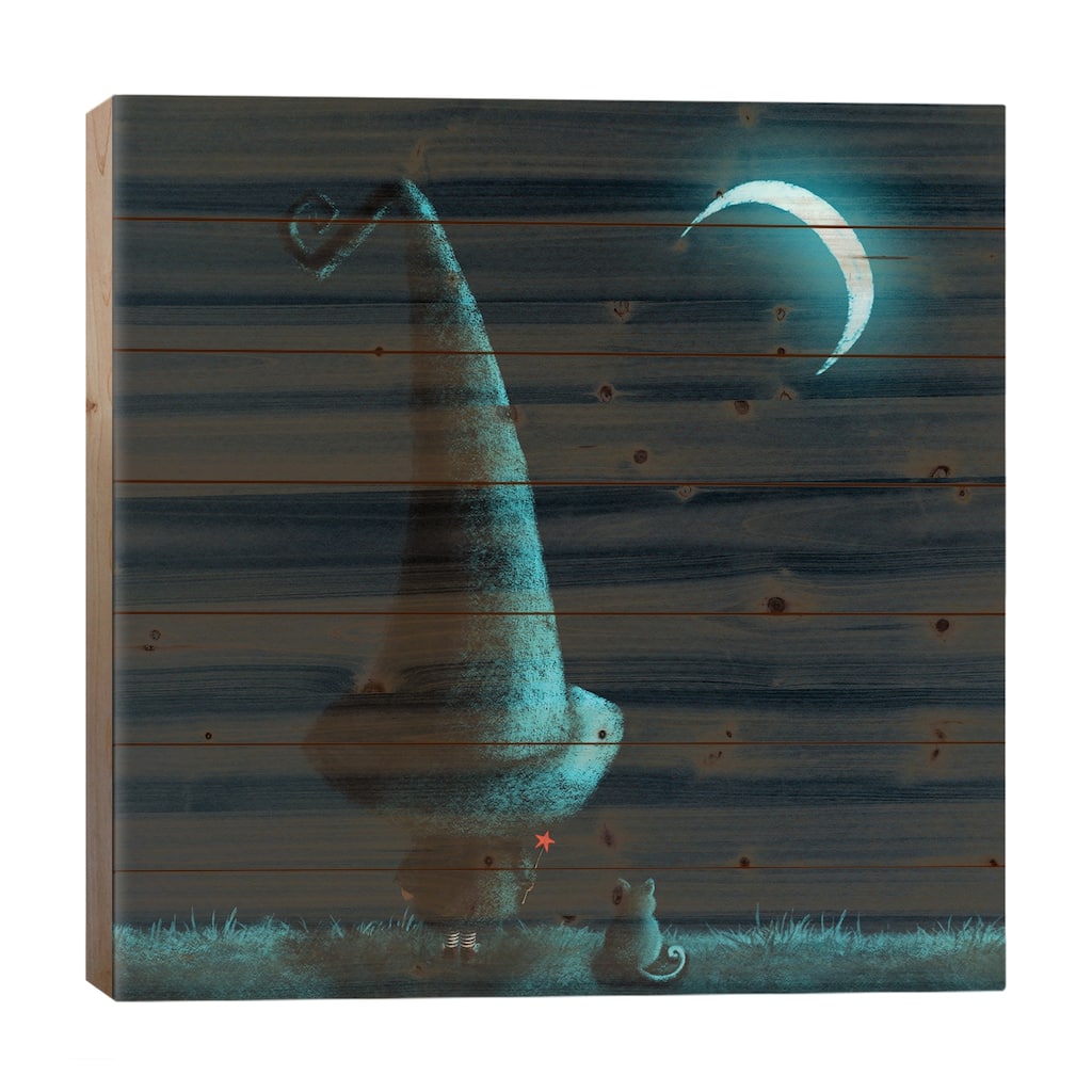 Moon Watching Print On Wood by Ellie Beykzadeh - Multi-Color