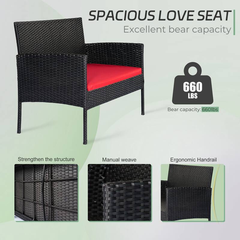 4 Piece Patio Conversation Wicker Furniture Set, Outdoor Rattan Sectional Furniture Set With Cushions for Yard Garden