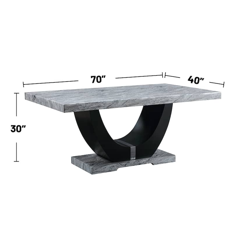 Rectangular Engineering Stone Dining Table with U-Shape Base in Black