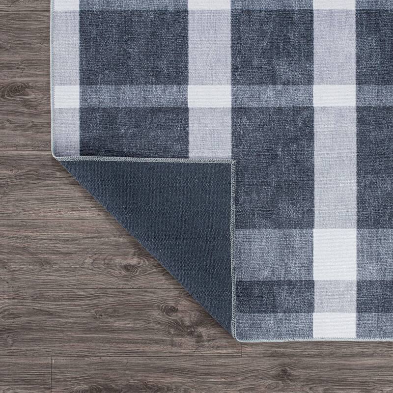 Contemporary Modern Plaid Machine Washable Area Rug