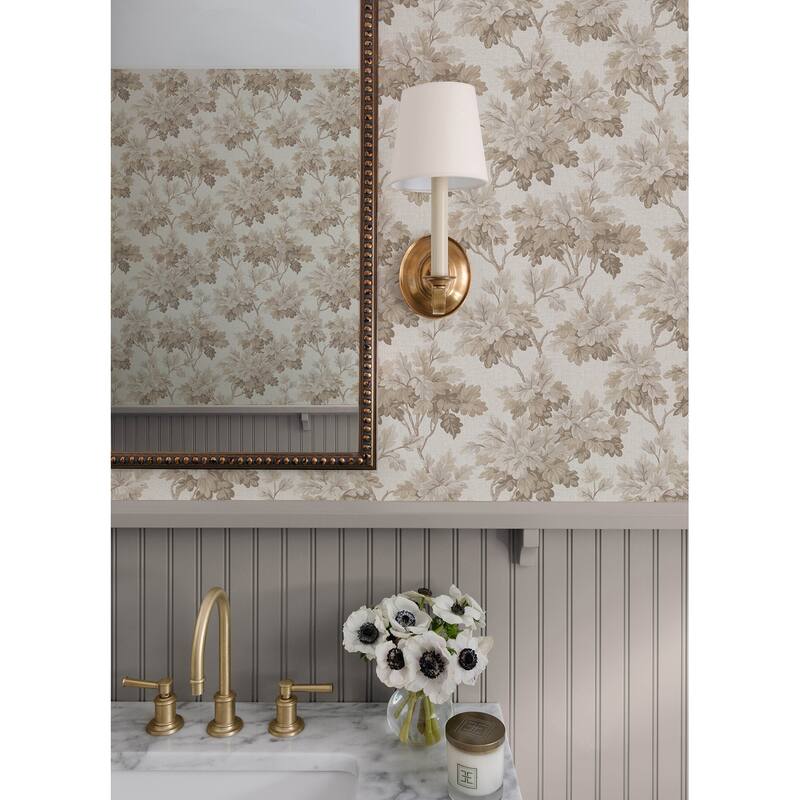 Oakcliff Taupe Leaf Trail Wallpaper