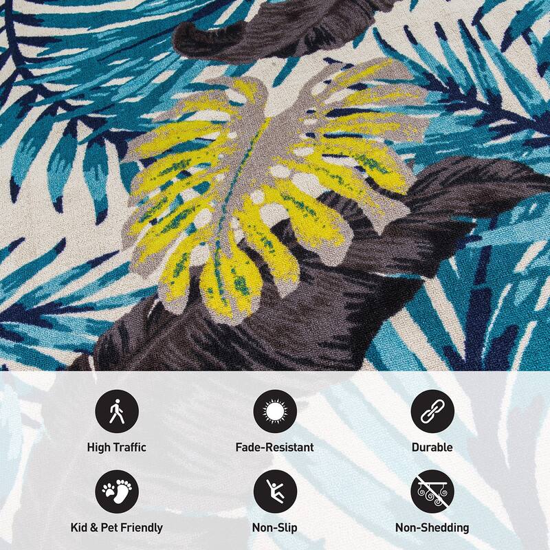 Contemporary Tropical Floral Leaves Non Slip Area Rug