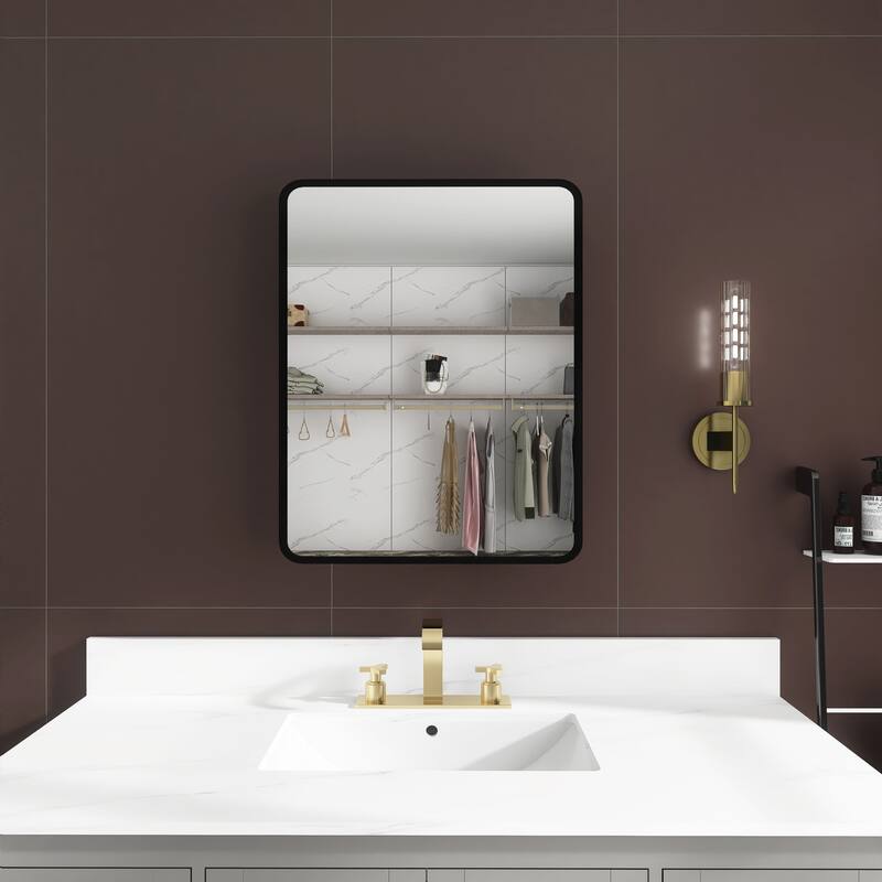 Rectangular Framed Surface/Recessed Mount Mirrored Medicine Cabinet with Shelves