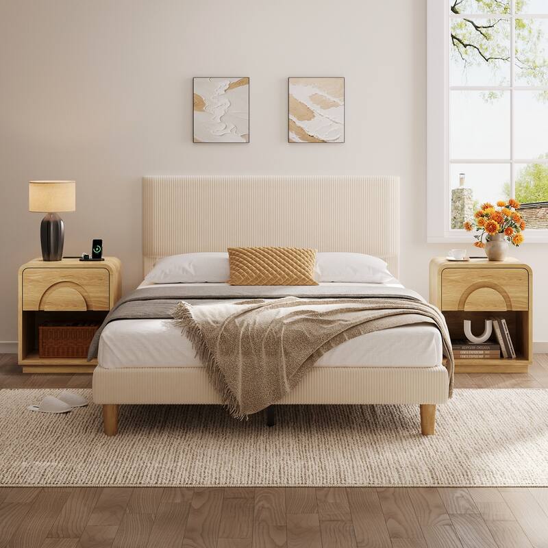 Bestier - Nightstand with Charging Station & Open Shelf, Modern Bedside Table End Table for Bedroom Living Room - Set of 2
