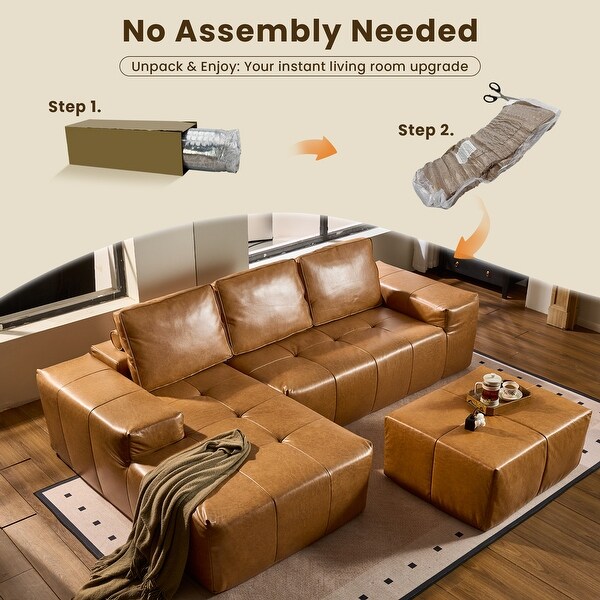 HOOOWOOO Mid-Century Modern Leather L-shaped Sectional Sofa Couch