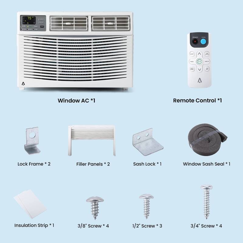 8000 BTU Window Air Conditioner, 115V/60Hz, Cooling Rooms up to 350 Sq. Ft, APP/Remote, ECO