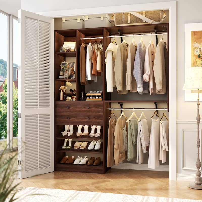 Grimm 5FT Small Closet System with Drawers, 60" Closet Organizer System with Reversible Hanging Shelving