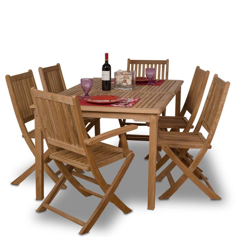 7-Piece Brown Rotterdam Teak Rectangular Outdoor Patio Dining Set 59"