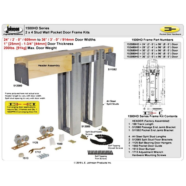 Johnson Hardware 1500 Series Pocket Door System Frame Kit for 24