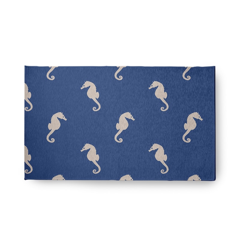 Sea Horses Beach Style Chenille Area Rug - Nautical Navy - 18" x 30"