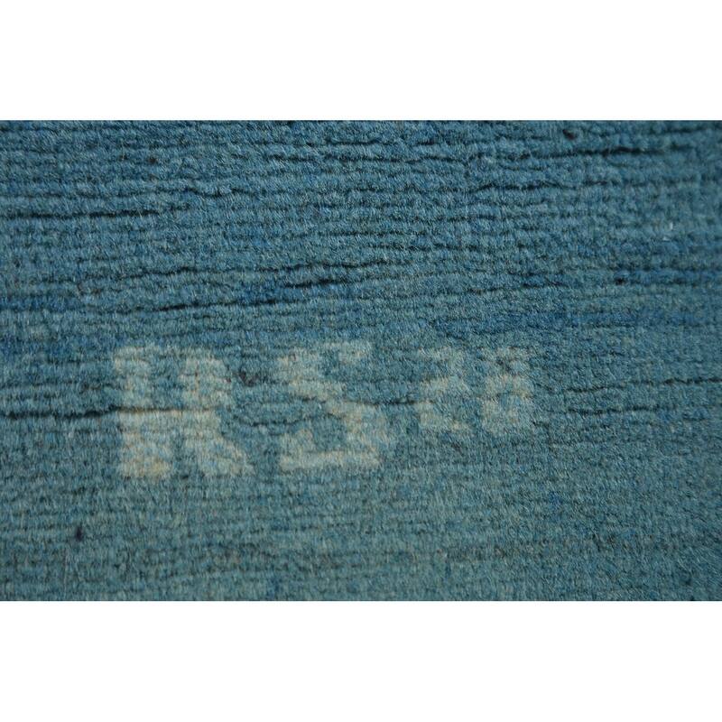 Blue Striped Modern Gabbeh Oriental Rug Hand-Knotted Wool Carpet - 3'6" x 4'10"