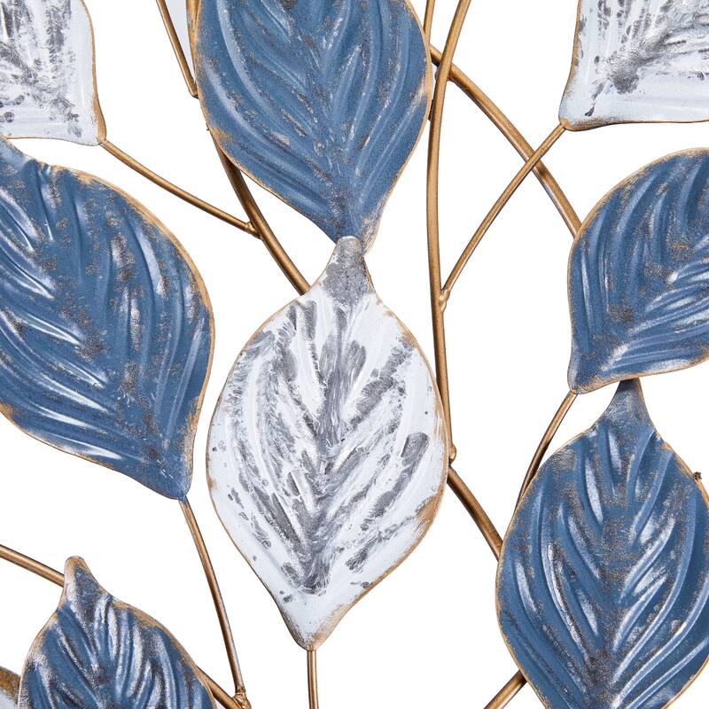 Green White Vertical 3D Leaf Metal Wall Art 36x19 Textured Iron Decor