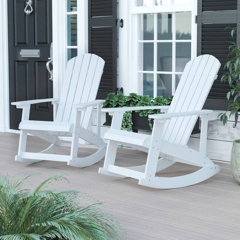 Adirondack Poly Resin Rocking Chairs for Indoor/Outdoor Use - 2 Pack - White