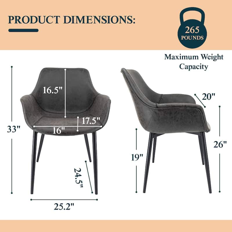 Markley Leather Dining Chair with Iron Legs Set of 4 Modern Accent Armchair