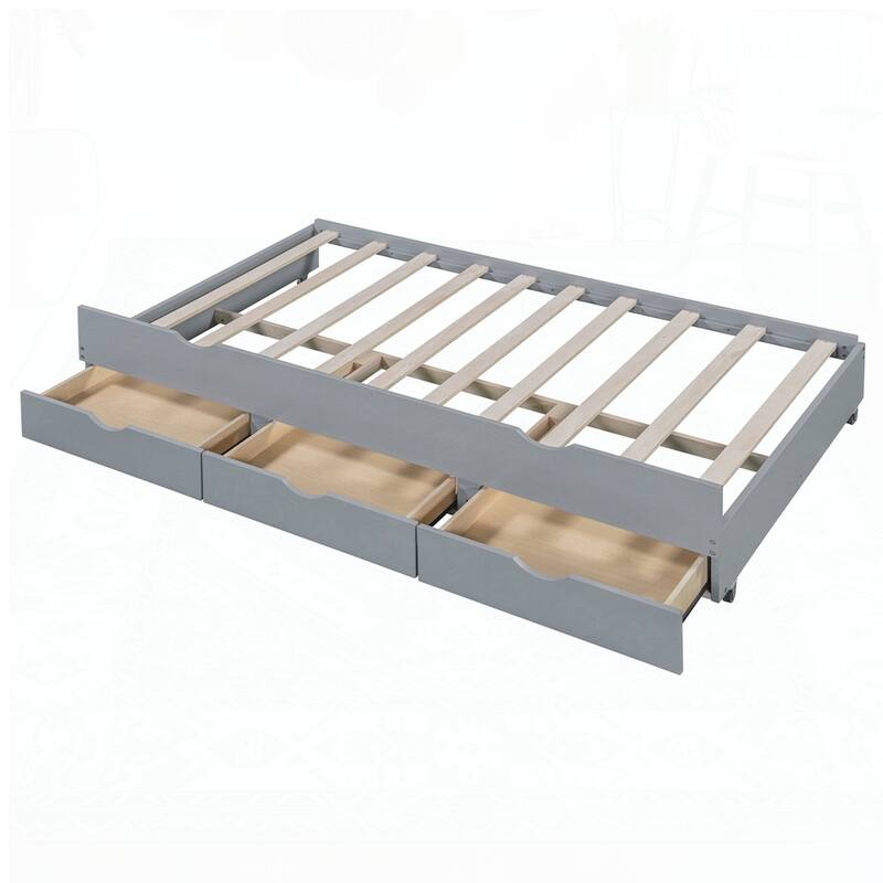 Wooden LED Platform Bed with Trundle