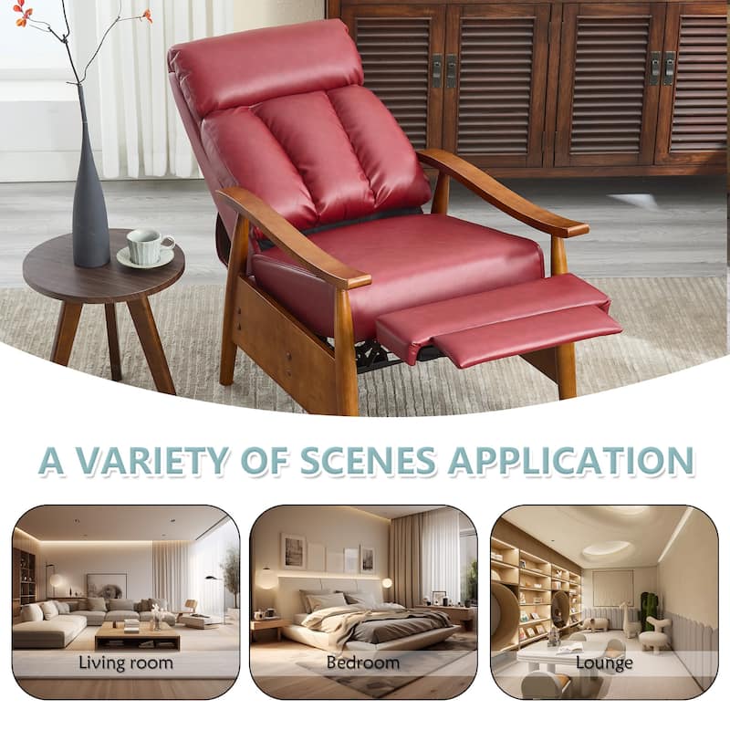 HOMEFUN Linen/Leather/Microsuede Upholstered Wood Frame Adjustable Recliner Lounge Armchair