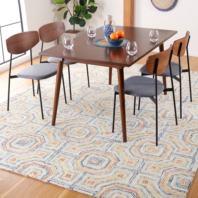 SAFAVIEH, Handmade Aspen Eudoxie Bohemian & Eclectic Tribal Wool - 10' x 14' - Ivory/Blue - Rectangle