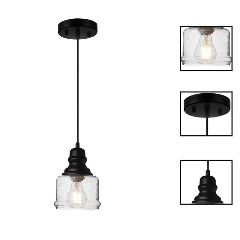 4’’ Dining pendant light black, cylinder pendant light glass industrial hanging light