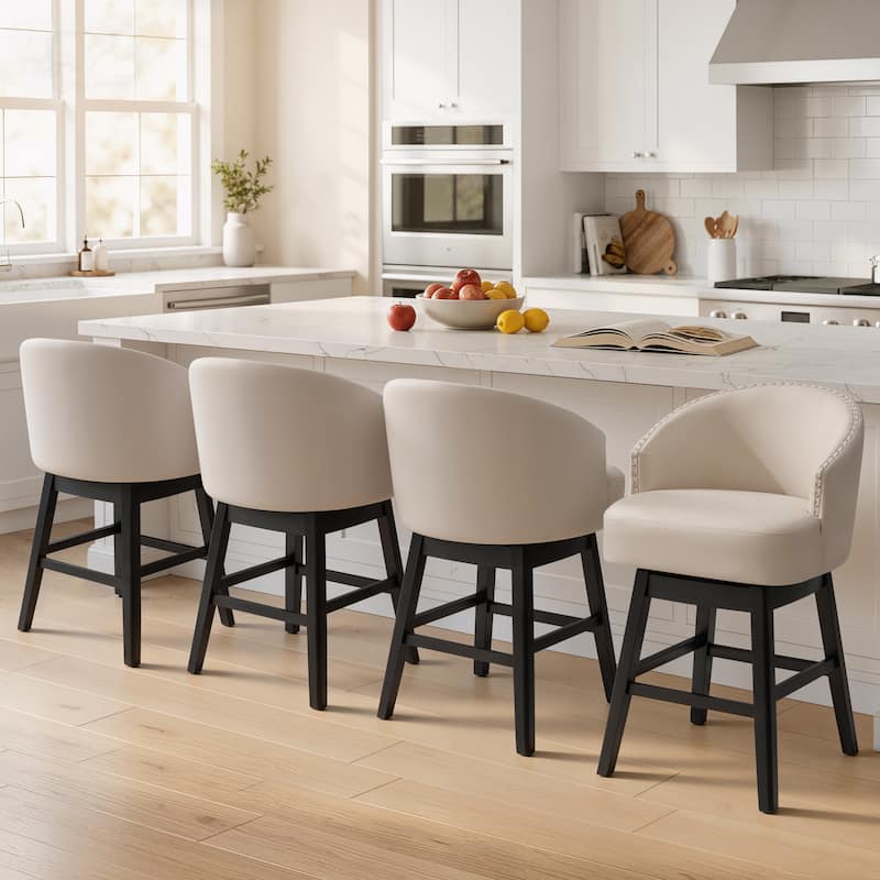 26.4''/31.9"H Faux Leather Upholstered Solid Wood Swivel Bar Stools / Counter Stools - Set of 4 - 26.6''Beige - Counter Height