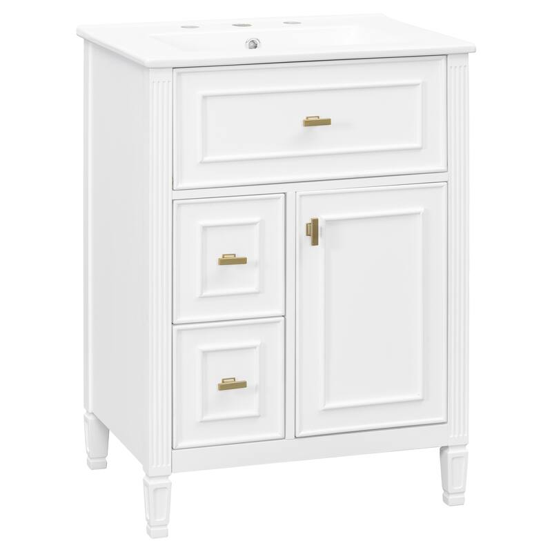 Roomfitters 24" Bathroom Vanity with Sink, Solid Wood Frame, Flip Drawer, 2 Side Drawers & Adjustable Shelf