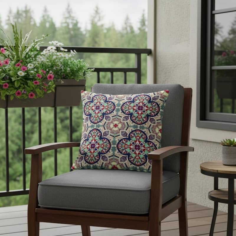 HomeRoots Set of Two 16" X 16" Green and Red Blown Seam Floral Indoor Outdoor Throw Pillow - 16.00' X '16.00' X '5.00 - Green/Red - 16.00' X '16.00' X '5.00
