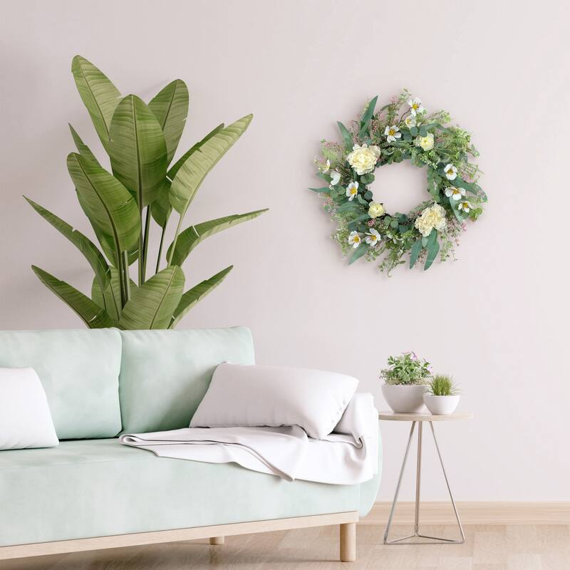 Peony and Dogwood Artificial Spring Floral Wreath - 24"