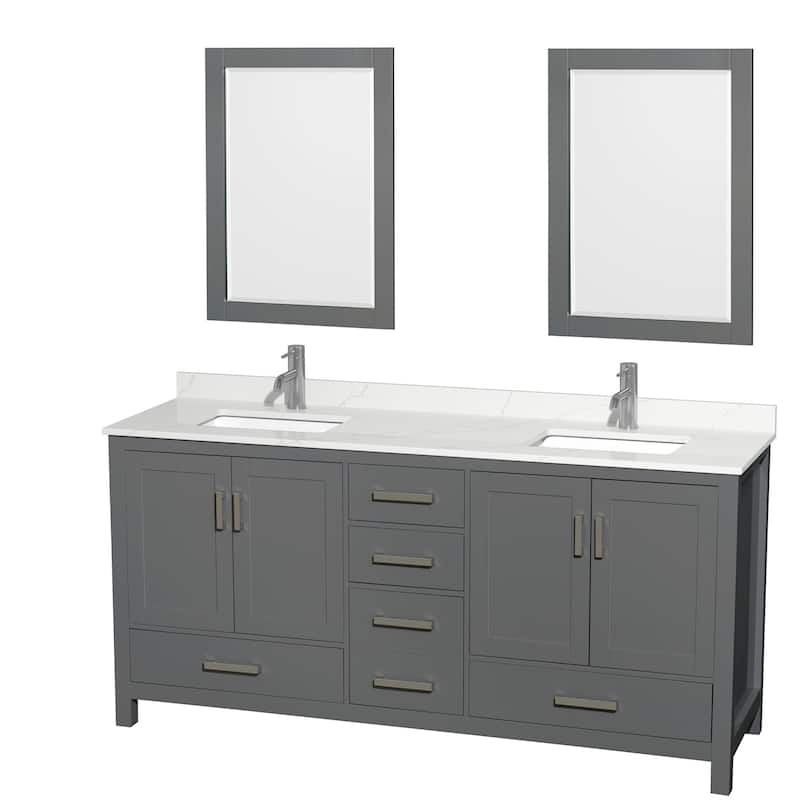 Wyndham Collection WCS141472D-QTZ-UNSM24 Sheffield 72" Free Standing - Dark Gray / Giotto Quartz Top / Brushed Chrome