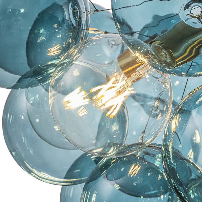 Glam Art Deco Cluster Glass Globe Blue Bubble Chandelier