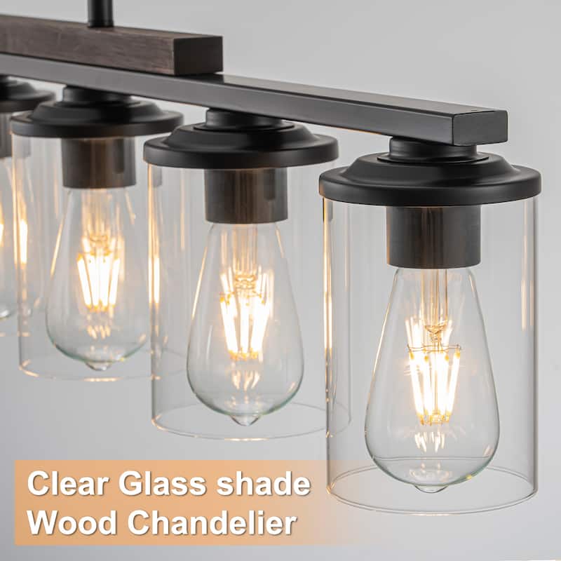 Starsky Modern Farmhouse Chandelier Linear Kitchen Island Light with Cylindrical Glass Shade